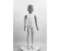 Манекен детский пластиковый девочка в полный рост белый с зеркальными руками и головой (платина) 120 см