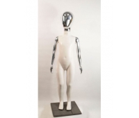 Манекен дитячий пластиковий безликий на повний зріст білий з глянсовими руками та головою (платина) 120 см