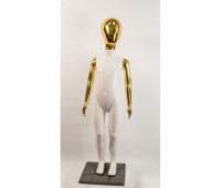 Манекен дитячий пластиковий безликий на повний зріст білий із дзеркальними руками та головою (золото) 120 см