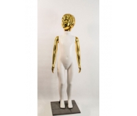 Манекен детский пластиковый девочка в полный рост белый с блестящими руками и головой (золото) 120 см