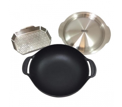 Tigaie Wok cu insertie dubla si capac pentru sistem pentru BBQ Gourmet, fonta (8856) Weber