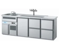 Барный холодильный стол с мойкой (две чаши), краном, 1 дверкой и 4 ящика