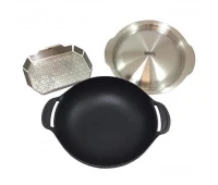 Tigaie Wok cu insertie dubla si capac pentru sistem pentru BBQ Gourmet, fonta (8856) Weber