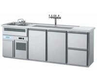 Барный холодильный стол с мойкой (две чаши), краном, 2 дверки и 2 ящика