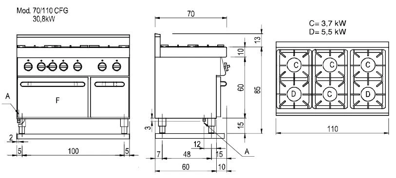 Плита газова modular cfg 70-110 Плита газовая modular cfg 70-110
