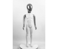 Манекен дитячий пластиковий, безликий на повний зріст білий з хромованими руками та головою (платина) 100 см